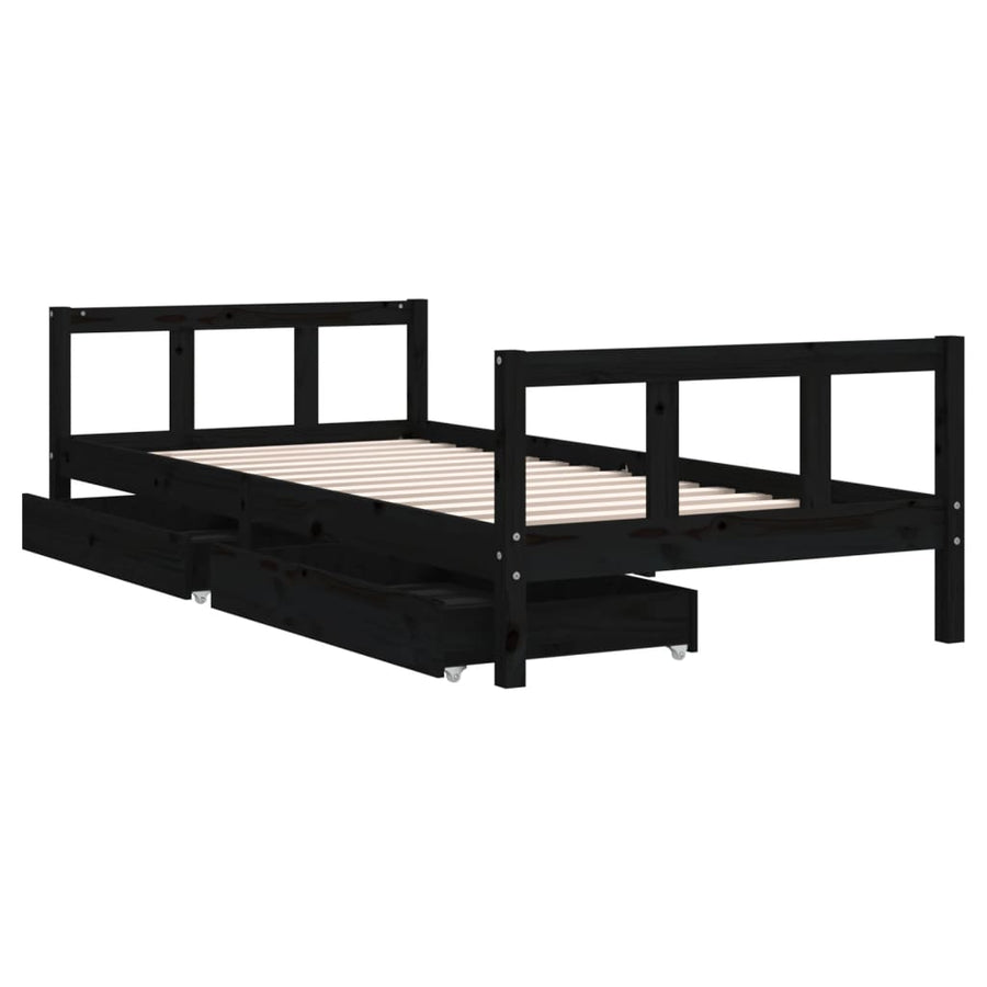 Kinderbedframe Met Lades 90X200 Cm Massief Grenenhout Zwart