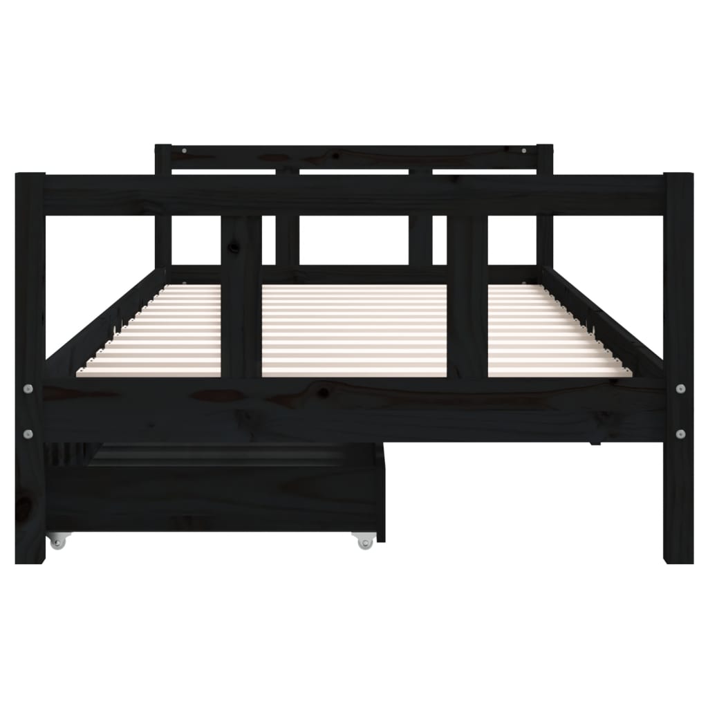 Kinderbedframe Met Lades 90X200 Cm Massief Grenenhout Zwart