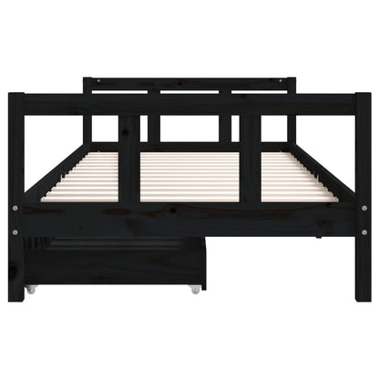Kinderbedframe Met Lades 90X200 Cm Massief Grenenhout Zwart