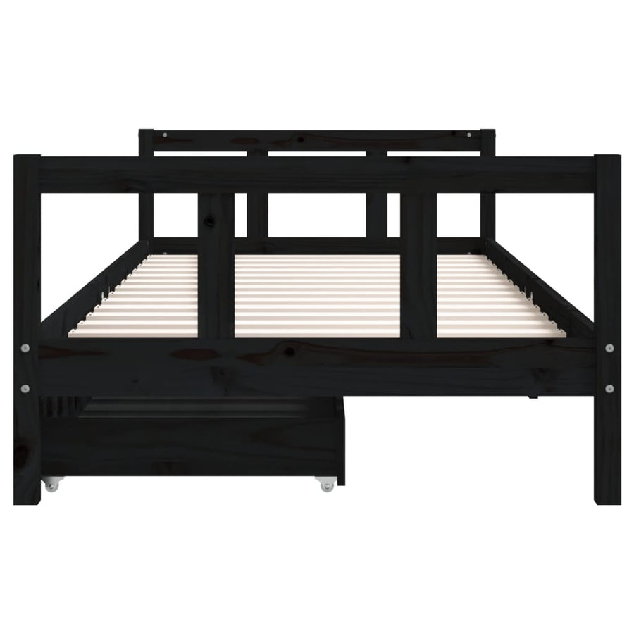 Kinderbedframe Met Lades 90X200 Cm Massief Grenenhout Zwart