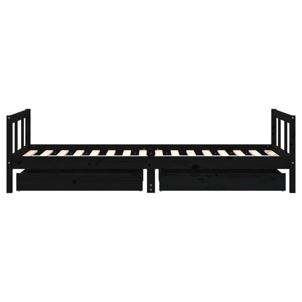 Kinderbedframe Met Lades 90X200 Cm Massief Grenenhout Zwart