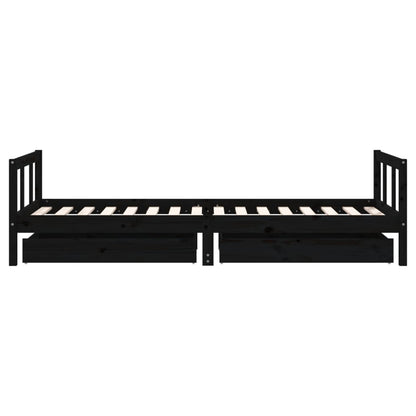 Kinderbedframe Met Lades 90X200 Cm Massief Grenenhout Zwart