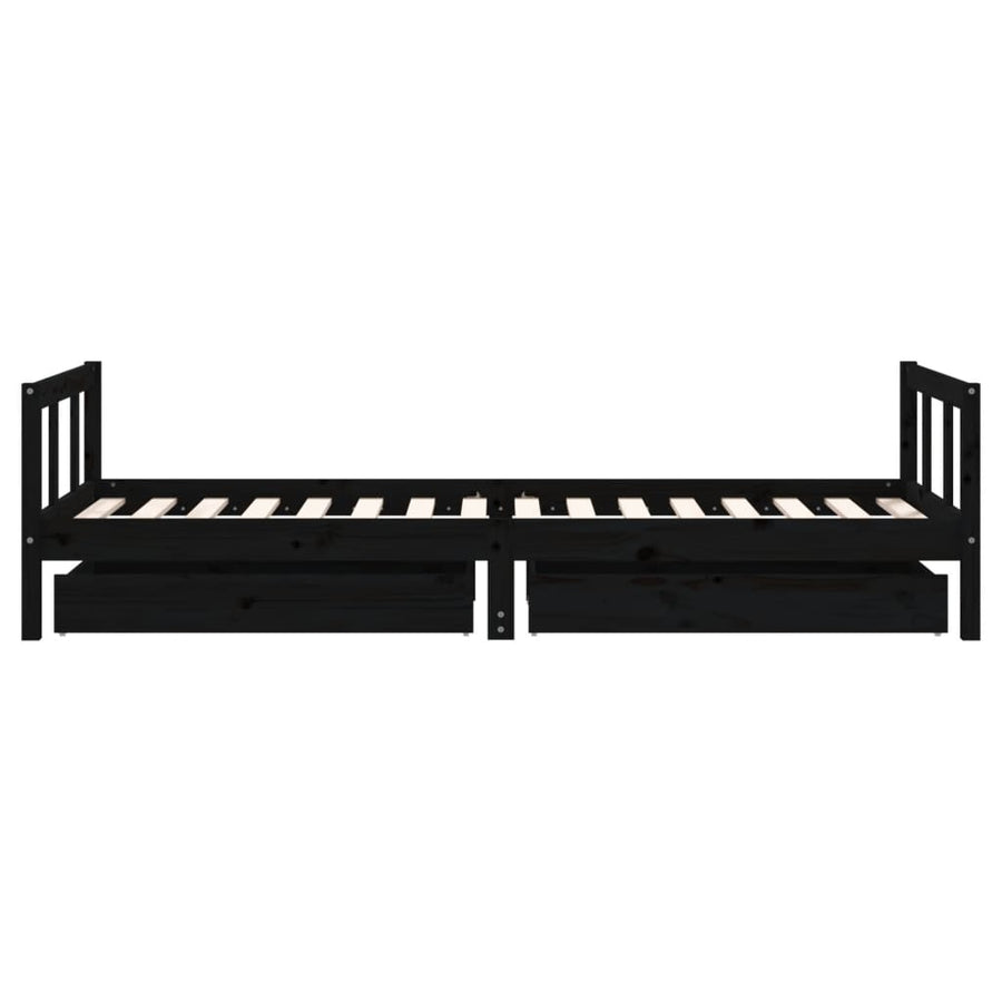 Kinderbedframe Met Lades 90X200 Cm Massief Grenenhout Zwart