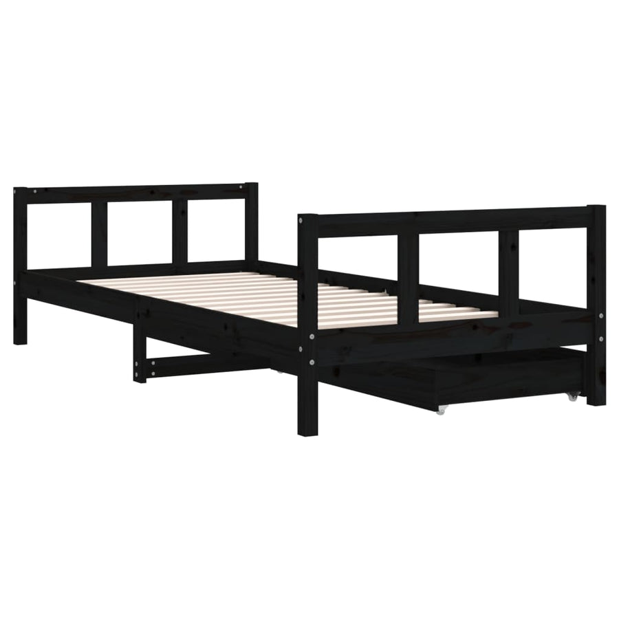 Kinderbedframe Met Lades 90X200 Cm Massief Grenenhout Zwart