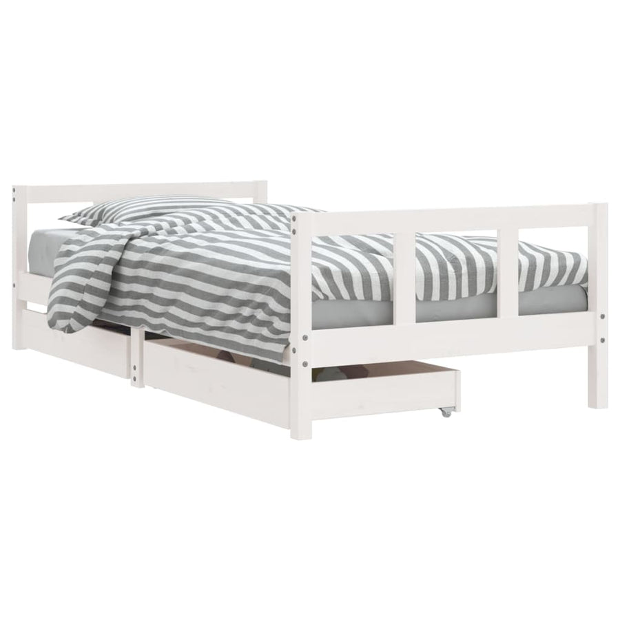 Kinderbedframe Met Lades 90X190 Cm Massief Grenenhout Wit