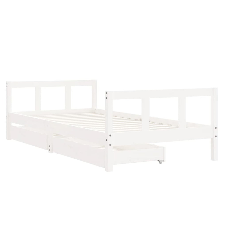 Kinderbedframe Met Lades 90X190 Cm Massief Grenenhout Wit