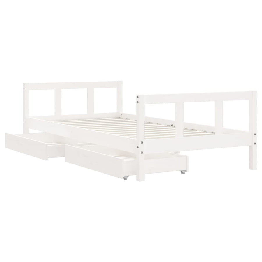 Kinderbedframe Met Lades 90X190 Cm Massief Grenenhout Wit