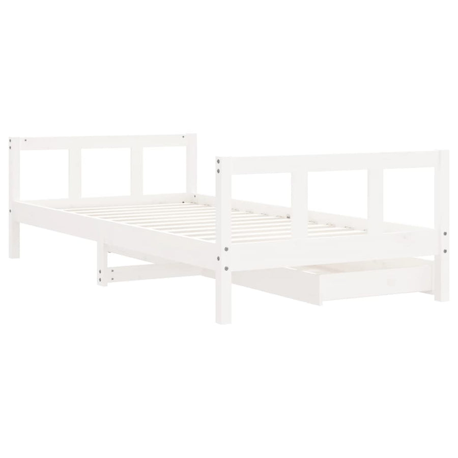 Kinderbedframe Met Lades 90X190 Cm Massief Grenenhout Wit