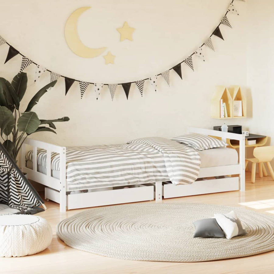 Kinderbedframe Met Lades 90X190 Cm Massief Grenenhout Wit