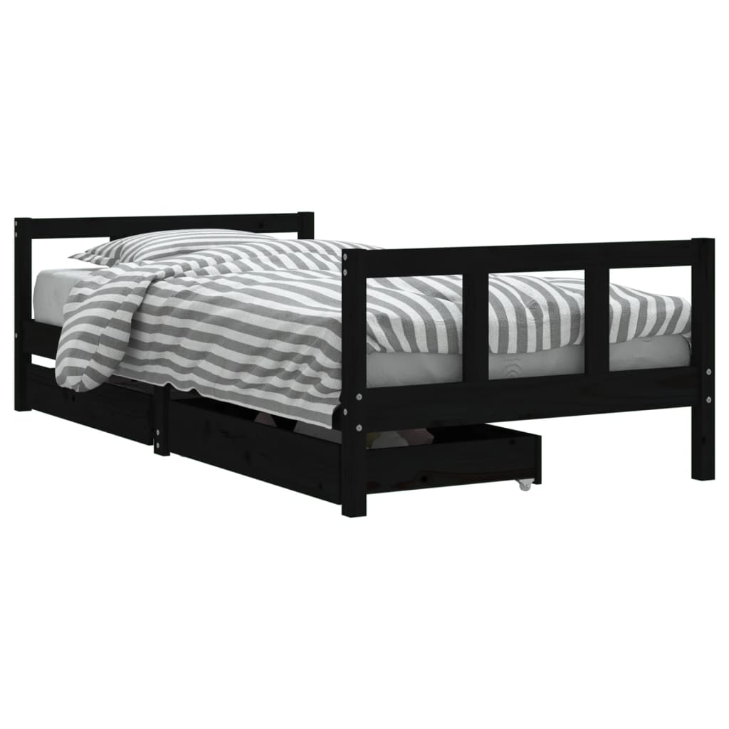Kinderbedframe Met Lades 90X190 Cm Massief Grenenhout Zwart