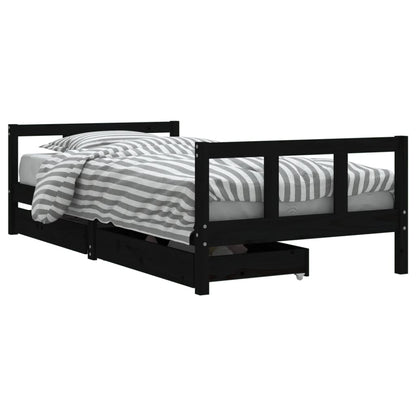 Kinderbedframe Met Lades 90X190 Cm Massief Grenenhout Zwart