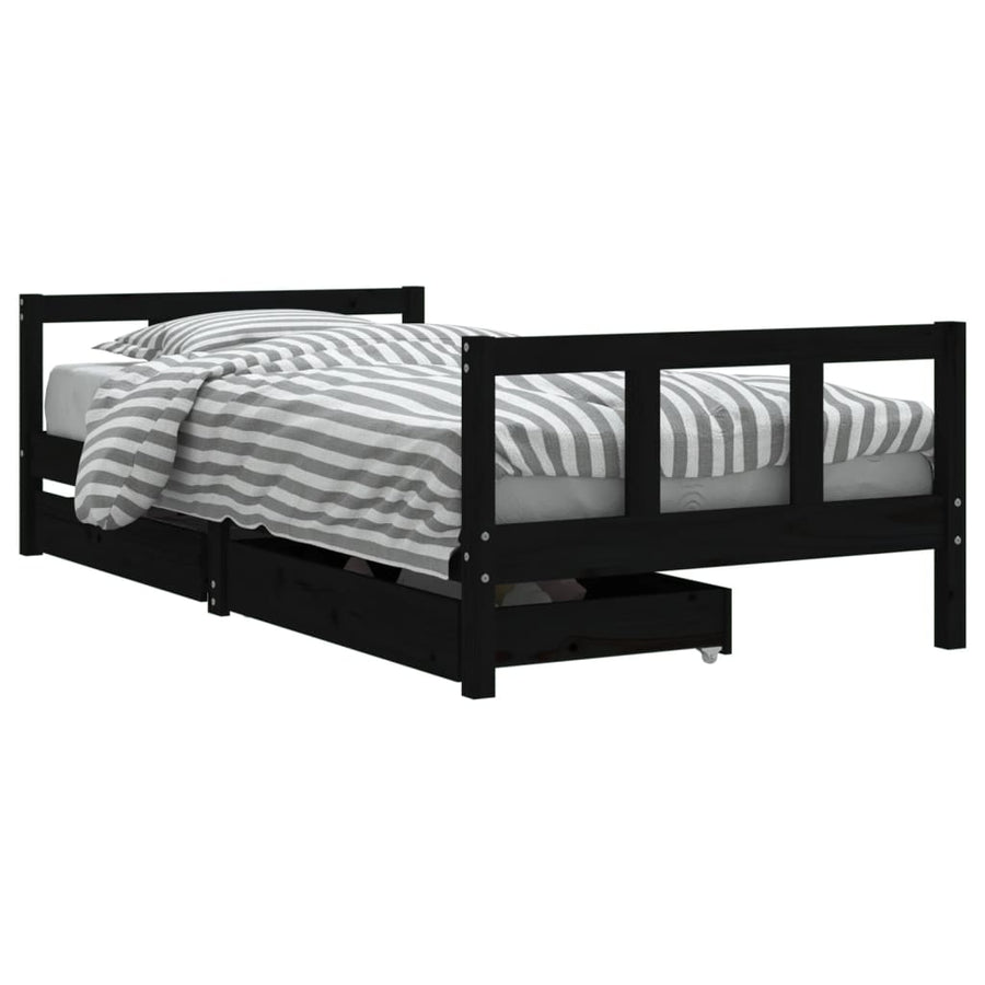 Kinderbedframe Met Lades 90X190 Cm Massief Grenenhout Zwart