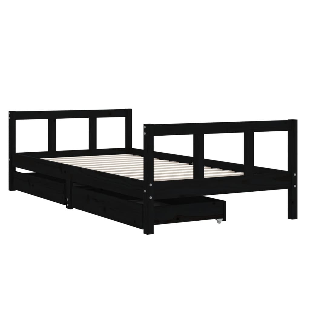 Kinderbedframe Met Lades 90X190 Cm Massief Grenenhout Zwart