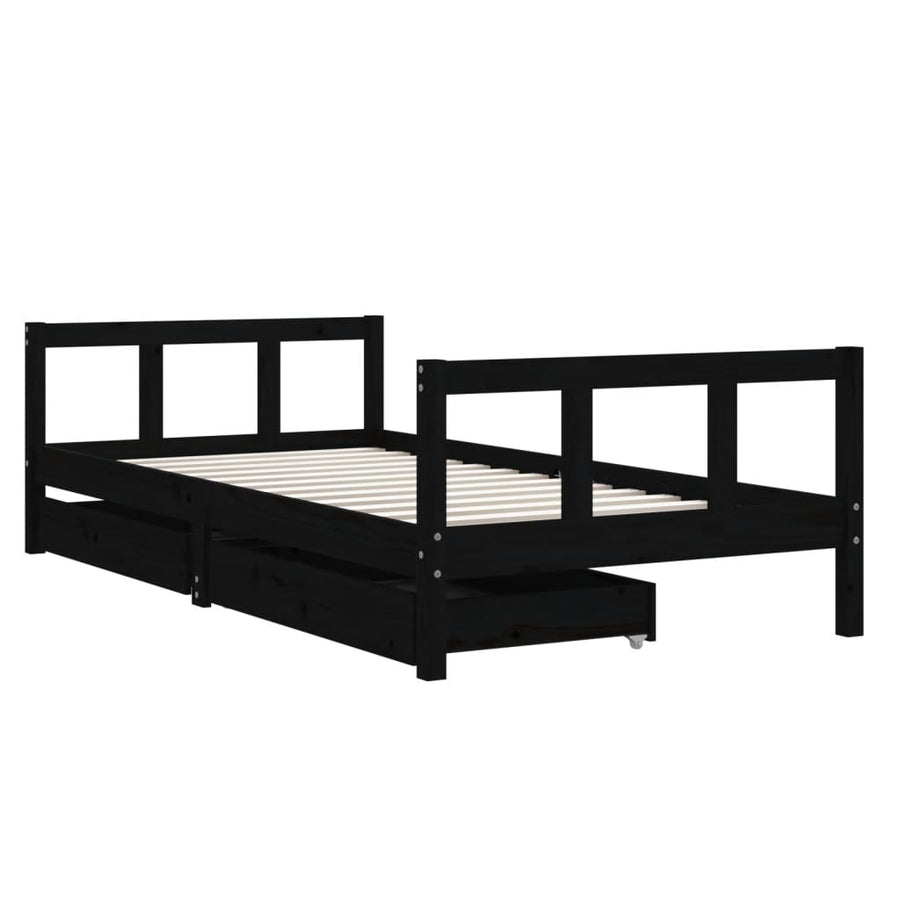Kinderbedframe Met Lades 90X190 Cm Massief Grenenhout Zwart