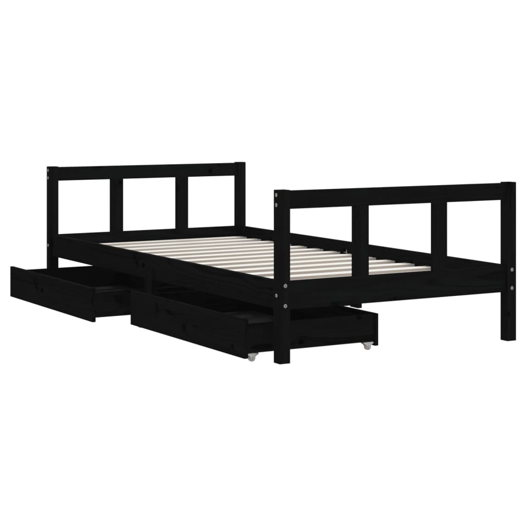 Kinderbedframe Met Lades 90X190 Cm Massief Grenenhout Zwart