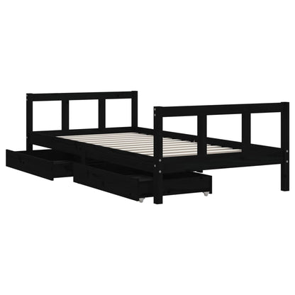 Kinderbedframe Met Lades 90X190 Cm Massief Grenenhout Zwart
