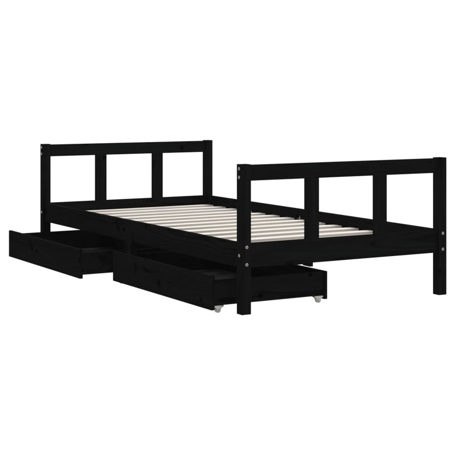 Kinderbedframe Met Lades 90X190 Cm Massief Grenenhout Zwart