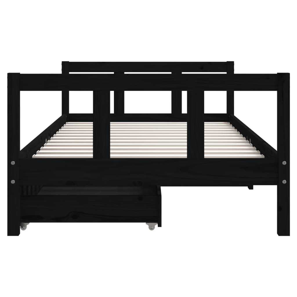 Kinderbedframe Met Lades 90X190 Cm Massief Grenenhout Zwart