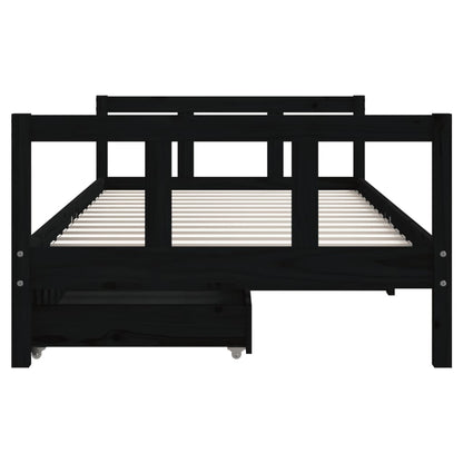 Kinderbedframe Met Lades 90X190 Cm Massief Grenenhout Zwart