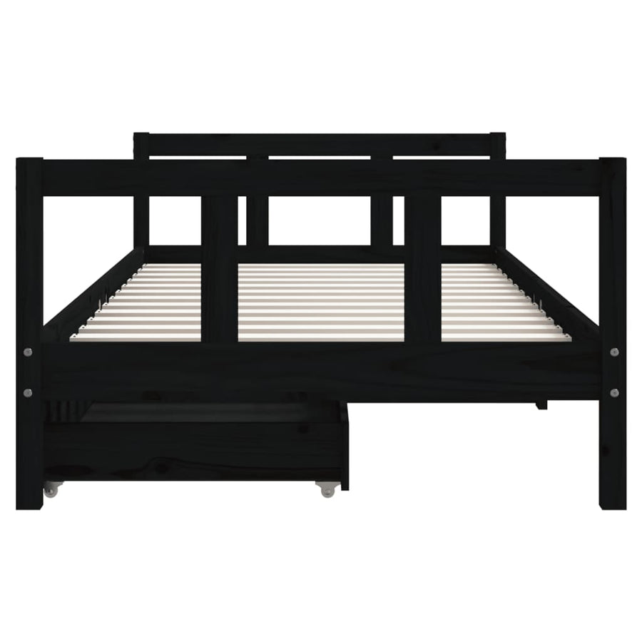 Kinderbedframe Met Lades 90X190 Cm Massief Grenenhout Zwart