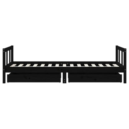 Kinderbedframe Met Lades 90X190 Cm Massief Grenenhout Zwart