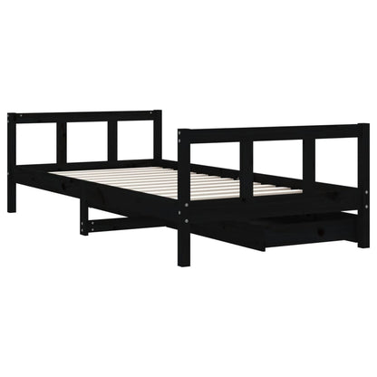 Kinderbedframe Met Lades 90X190 Cm Massief Grenenhout Zwart