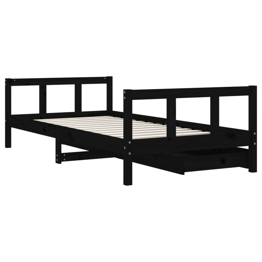 Kinderbedframe Met Lades 90X190 Cm Massief Grenenhout Zwart