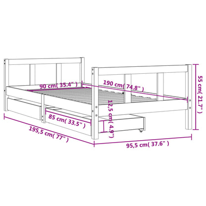 Kinderbedframe Met Lades 90X190 Cm Massief Grenenhout Zwart