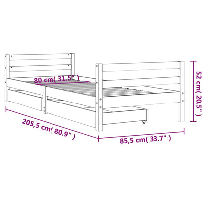Kinderbedframe Met Lades 80X200 Cm Massief Grenenhout Wit