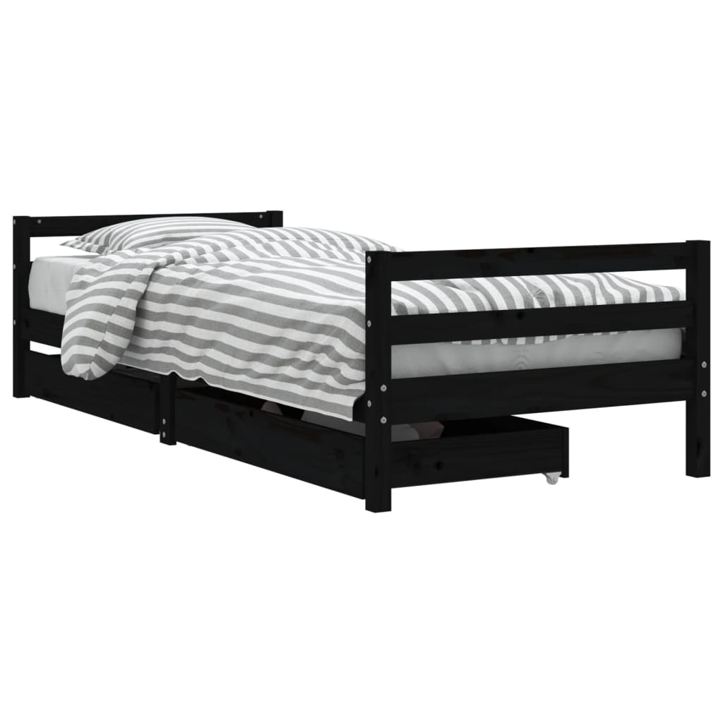Kinderbedframe Met Lades 80X200 Cm Massief Grenenhout Zwart