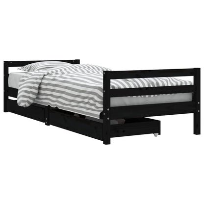 Kinderbedframe Met Lades 80X200 Cm Massief Grenenhout Zwart
