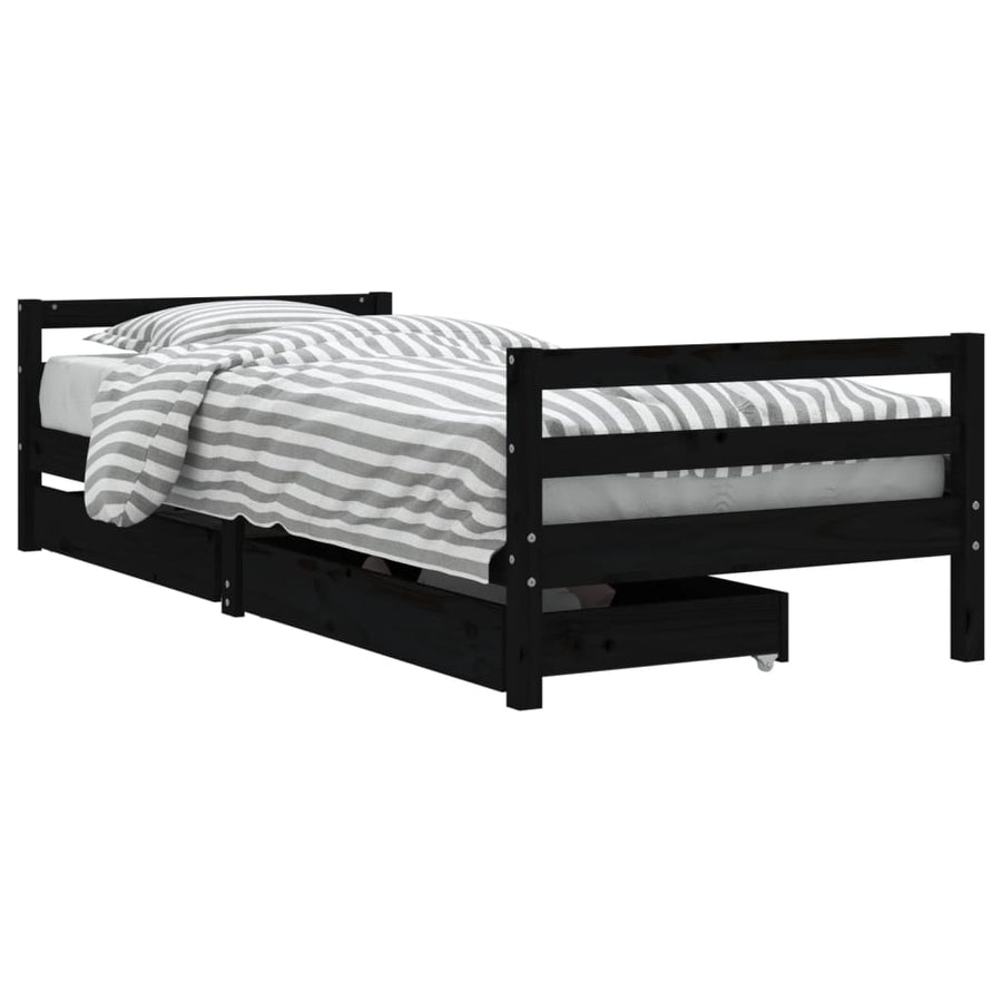 Kinderbedframe Met Lades 80X200 Cm Massief Grenenhout Zwart