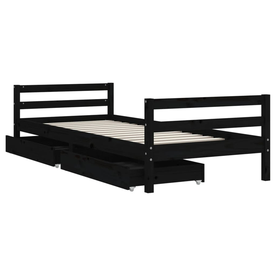 Kinderbedframe Met Lades 80X200 Cm Massief Grenenhout Zwart
