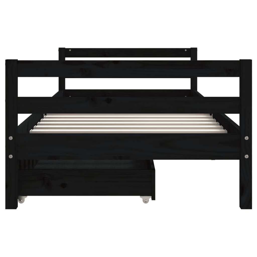 Kinderbedframe Met Lades 80X200 Cm Massief Grenenhout Zwart
