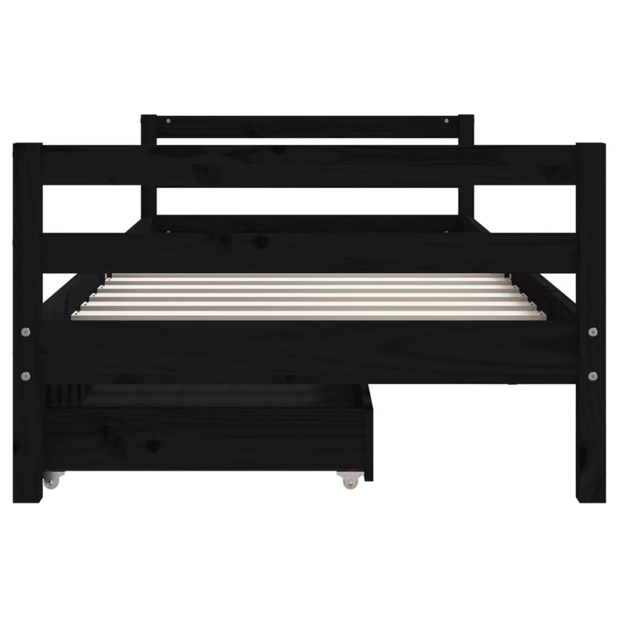 Kinderbedframe Met Lades 80X200 Cm Massief Grenenhout Zwart