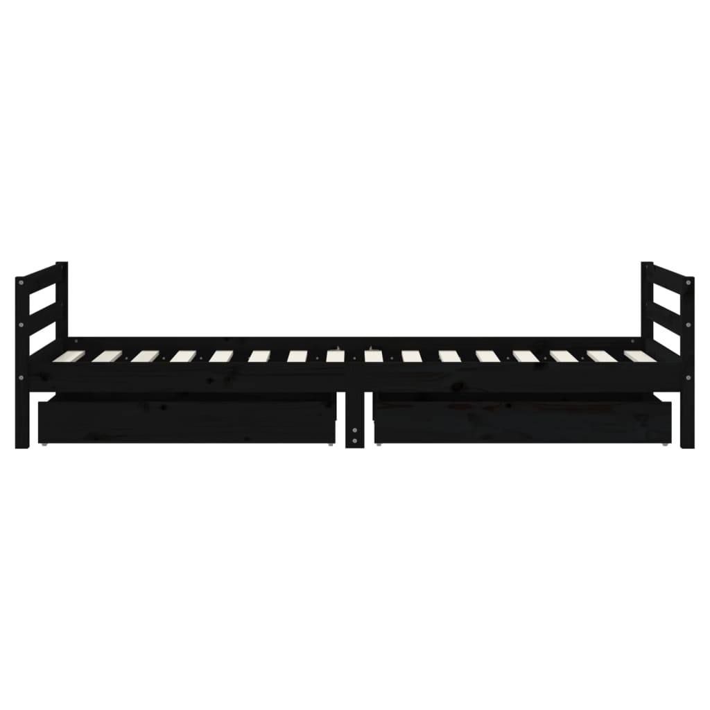 Kinderbedframe Met Lades 80X200 Cm Massief Grenenhout Zwart