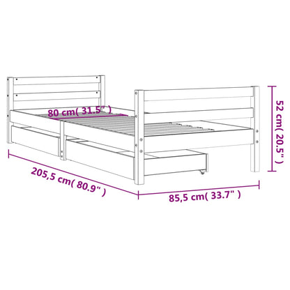 Kinderbedframe Met Lades 80X200 Cm Massief Grenenhout Zwart