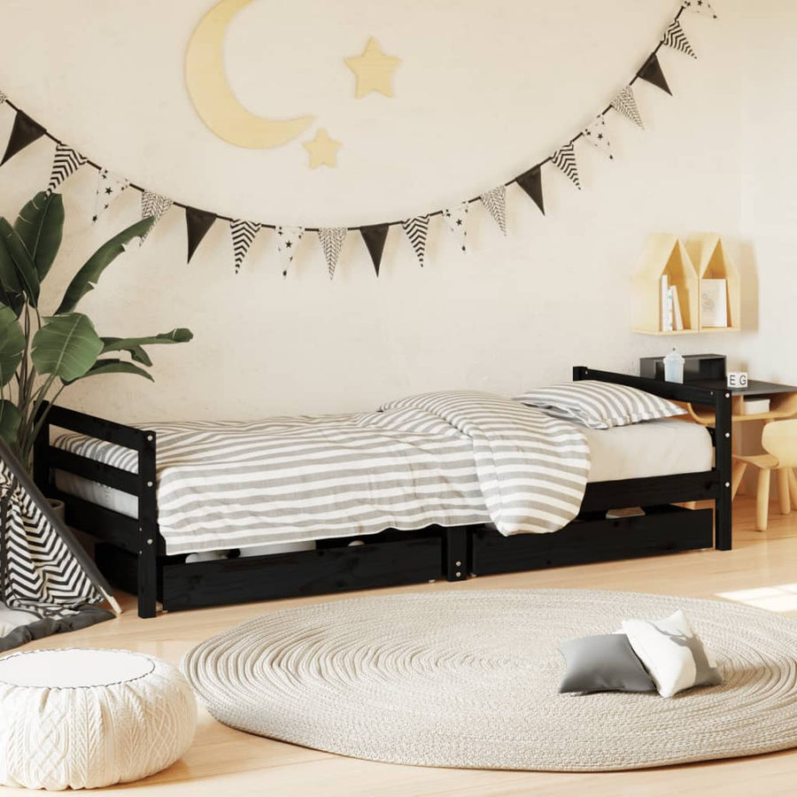 Kinderbedframe Met Lades 80X200 Cm Massief Grenenhout Zwart