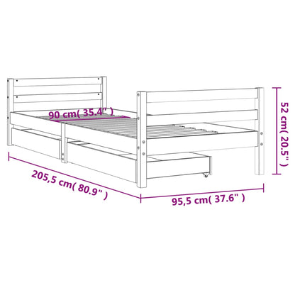 Kinderbedframe Met Lades 90X200 Cm Massief Grenenhout