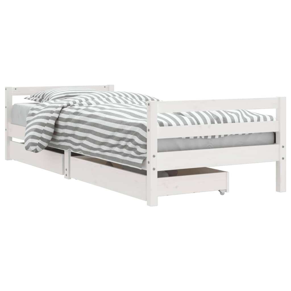 Kinderbedframe Met Lades 90X200 Cm Massief Grenenhout Wit