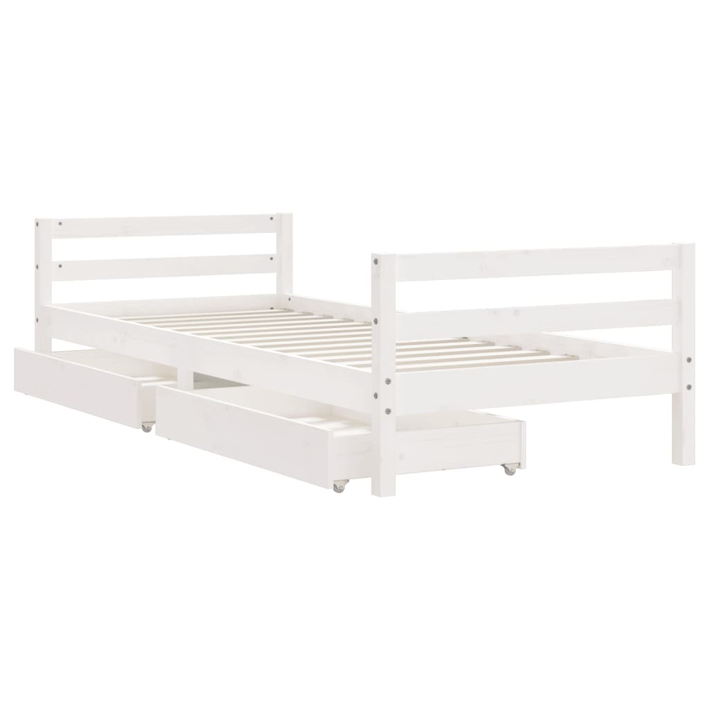Kinderbedframe Met Lades 90X200 Cm Massief Grenenhout Wit