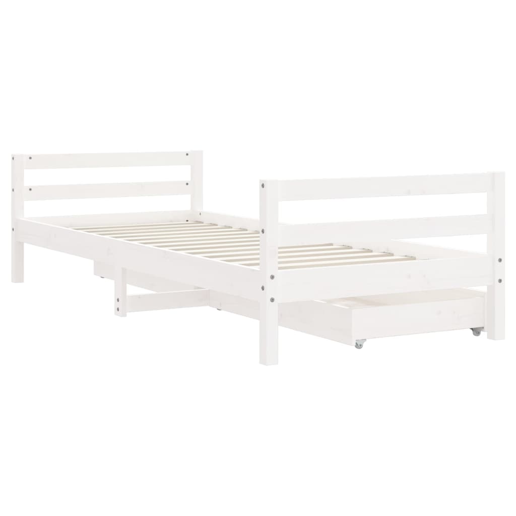 Kinderbedframe Met Lades 90X200 Cm Massief Grenenhout Wit