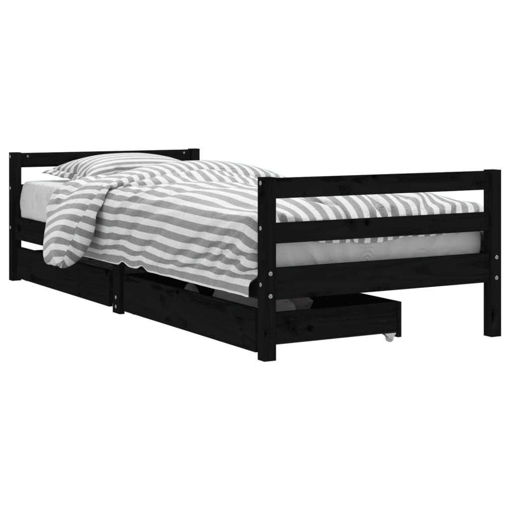 Kinderbedframe Met Lades 90X200 Cm Massief Grenenhout Zwart