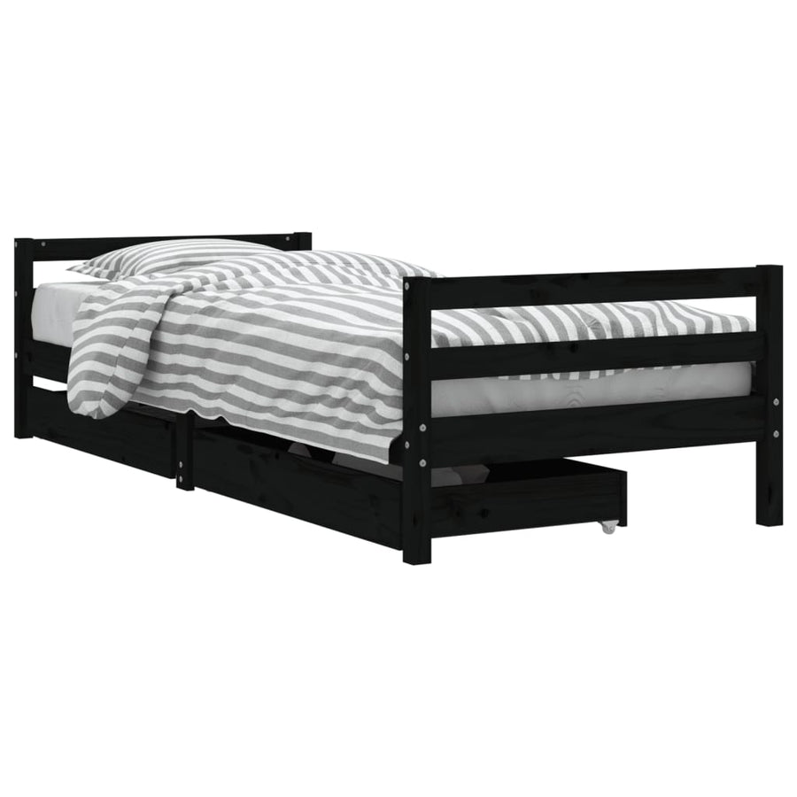 Kinderbedframe Met Lades 90X200 Cm Massief Grenenhout Zwart
