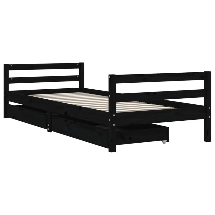 Kinderbedframe Met Lades 90X200 Cm Massief Grenenhout Zwart