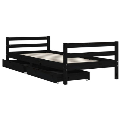 Kinderbedframe Met Lades 90X200 Cm Massief Grenenhout Zwart