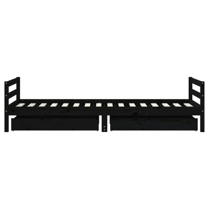 Kinderbedframe Met Lades 90X200 Cm Massief Grenenhout Zwart
