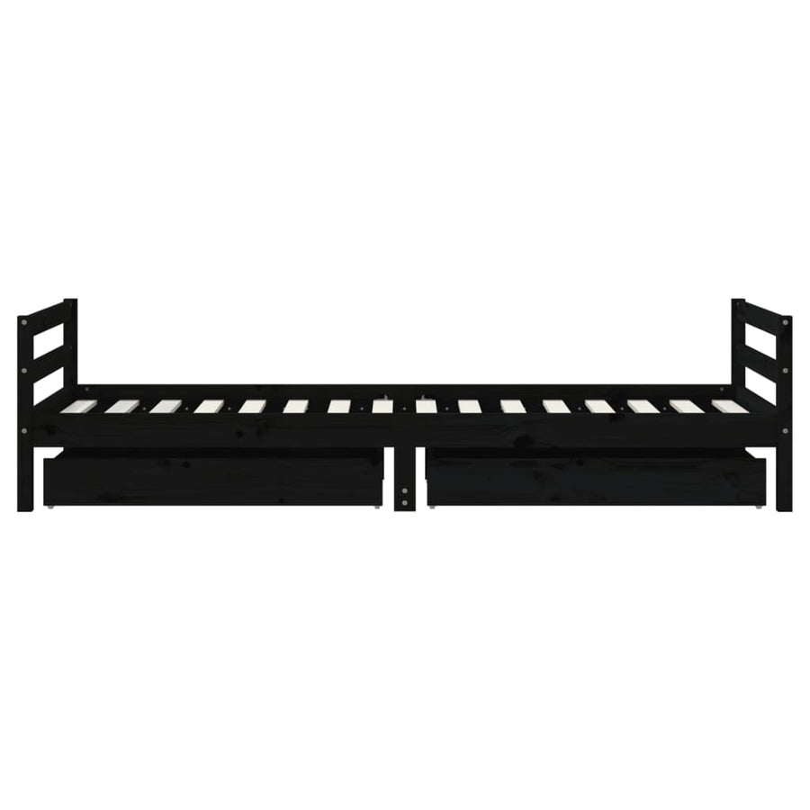 Kinderbedframe Met Lades 90X200 Cm Massief Grenenhout Zwart