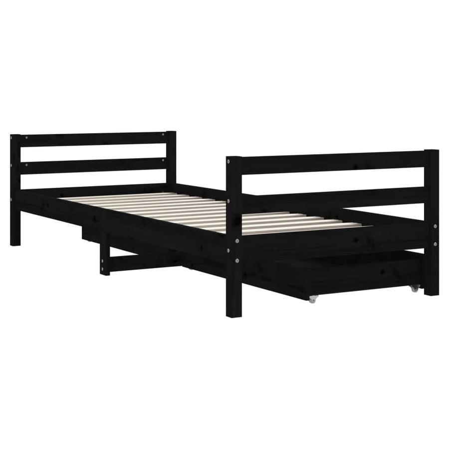 Kinderbedframe Met Lades 90X200 Cm Massief Grenenhout Zwart