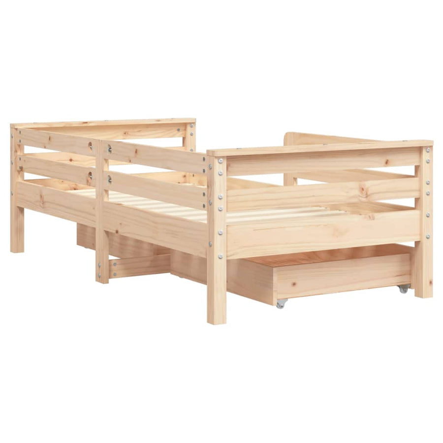 Kinderbedframe Met Lades Massief Grenenhout 70 x 140 cm Naturel